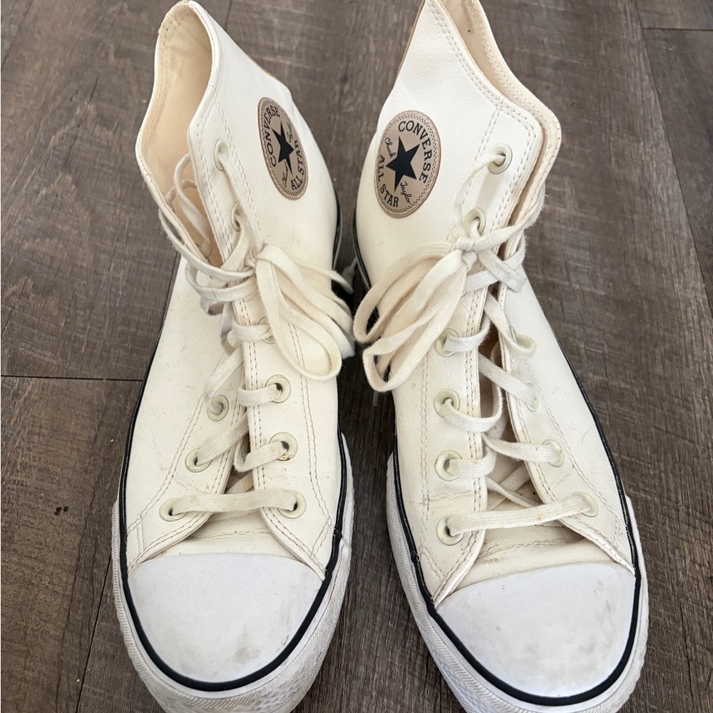 Converse High Top Platform Sneakers in Cream Leather